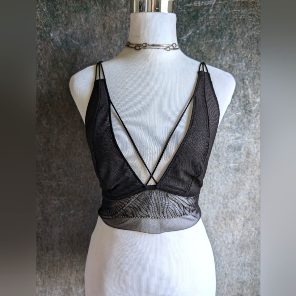 Free People Intimates Strappy Mesh Black Brallete size Medium